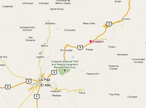 Approximate location of recent blockades - Unduavi, Bolivia. (Courtesy of Google Maps)